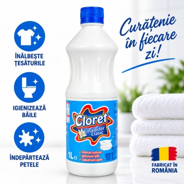 Înălbitor Clasic Cloret, pentru Rufe Albe și Igienizarea Băii, Îndepărtează Petele și Murdăria, Curățare Intensivă, 1 L - Img 6