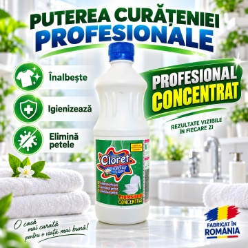 Înălbitor Clasic Cloret, Profesional Concentrat pentru Rufe Albe și Igienizarea Băii, Îndepărtează Petele și Murdăria, Curățare Intensivă, 1 L - Img 6