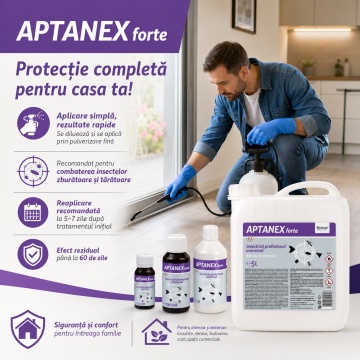 Insecticid profesional APTANEX, concentrat emulsionabil, pentru apartamente, hoteluri și spații comerciale, combate insecte zburătoare și târâtoare, 100 ml, 4x Stickere - Img 5
