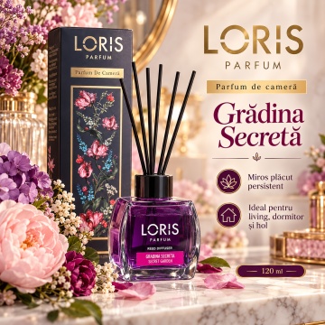 Loris Parfum Grădina Secretă 120 ml – Odorizant de Cameră cu Bețișoare Parfumate