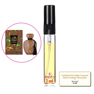 Mostra fiola din Parfumul Arabiyat Prestige Lamsat Harir Dubai Chocolate, decant sticla cu pulverizator