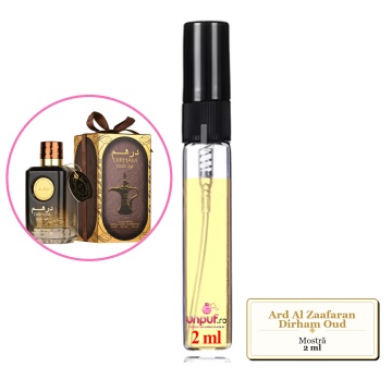 Mostra fiola din Parfumul Ard Al Zaafaran Dirham Oud, decant sticla cu pulverizator - Img 1