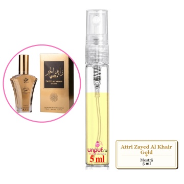 Mostra fiola din Parfumul Attri Zayed Al Khair Gold, decant sticla cu pulverizator - Img 4