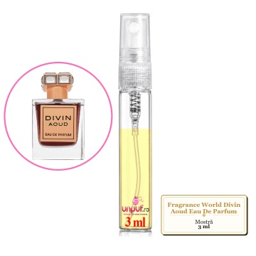 Mostra fiola din Parfumul Fragrance World Divin Aoud Eau De Parfum, decant sticla cu pulverizator