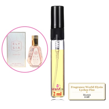 Mostra fiola din Parfumul Fragrance World Elysia Lychee Fizz, decant sticla cu pulverizator