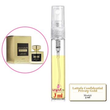 Mostra fiola din Parfumul Lattafa Confidential Private Gold, decant sticla cu pulverizator - Img 3