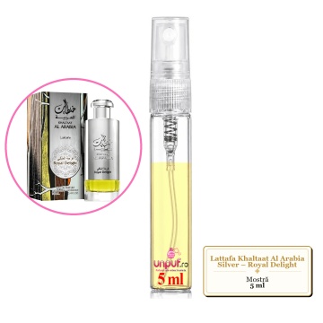 Mostra fiola din Parfumul Lattafa Khaltaat Al Arabia Silver – Royal Delight, decant sticla cu pulverizator - Img 4