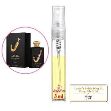 Mostra fiola din Parfumul Lattafa Pride Ishq Al Shuyukh Gold, decant sticla cu pulverizator - Img 3