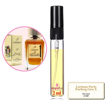 Mostra fiola din Parfumul Lorinna Paris Lira X, decant sticla cu pulverizator