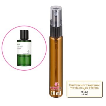 Mostra fiola din Parfumul Oud Nuclear Fragrance World Eau de Parfum, decant sticla cu pulverizator