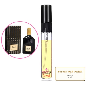 Mostra fiola din Parfumul Suroori Oud Orchid, decant sticla cu pulverizator
