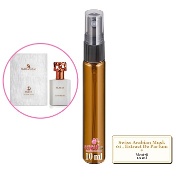 Mostra fiola din Parfumul Swiss Arabian Musk 01, Extract De Parfum, decant sticla cu pulverizator