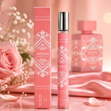 Mostră fiolă parfum Badee Al Oud Rose Milk 35 ml, Eau de Parfum pentru femei, aromă dulce pudrată vanilată, pulverizator compact