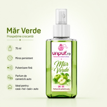 Odorizant auto si casa Unpuf Mar Verde, cu pulverizator, aroma fructata si revigoranta de mar verde, improspatare aer si parfum de durata, 75 ml