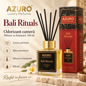 Odorizant Cameră Azuro Bali Rituals Luxury Perfume, Difuzor cu Bețișoare, Aromă Lemnoasă, Parfum Ambiental, 100 ml