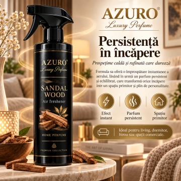 Odorizant Cameră Azuro Sandal Wood Air Freshener, Parfum Ambiental cu Aromă Lemnoasă de Santal, 250 ml - Img 3