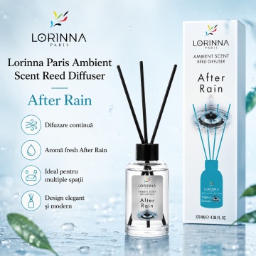 Odorizant de camera cu betisoare Lorinna Paris Ambient Scent Reed Diffuser, After Rain, aroma fresh si revigoranta, pentru living, dormitor, baie si hol, 120 ml - Img 2