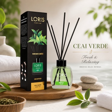 Odorizant de Cameră cu Bețișoare Parfumate Loris Ceai Verde, 120 ml, Esență Green Tea, Miros Fresh și Persistent - Img 2