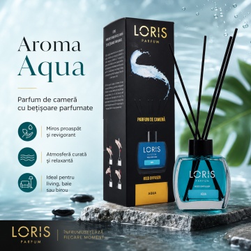 Odorizant de Cameră cu Bețișoare Parfumate Loris Parfum Aqua, 120 ml, Esență Fresh, Miros Plăcut și Persistent - Img 2