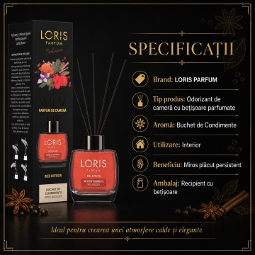 Odorizant de Cameră cu Bețișoare Parfumate Loris Parfum Buchet de Condimente, 120 ml, Esență Condimentată, Miros Cald și Persistent - Img 5
