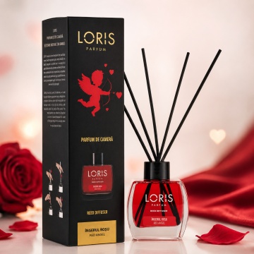 Odorizant de Cameră cu Bețișoare Parfumate Loris Parfum Îngerul Roșu, 120 ml, Esență Red Angel, Miros Elegant și Persistent