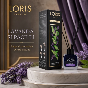 Odorizant de Cameră cu Bețișoare Parfumate Loris Parfum Lavandă și Paciuli, 120 ml, Esență Floral Lemnoasă, Miros Elegant și Persistent - Img 7