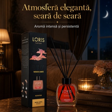 Odorizant de Cameră cu Bețișoare Parfumate Loris Parfum Miezul Nopții, 120 ml, Esență Elegantă Midnight, Miros Plăcut și Persistent - Img 2