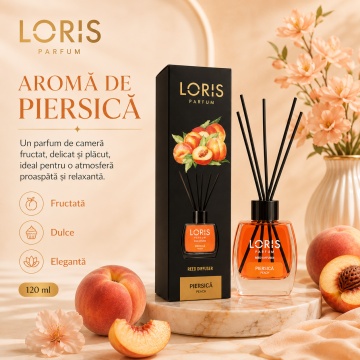 Odorizant de Cameră cu Bețișoare Parfumate Loris Parfum Peach, 120 ml, Esență Piersică, Miros Plăcut și Persistent - Img 3