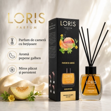 Odorizant de Cameră cu Bețișoare Parfumate Loris Parfum Pepene Galben, 120 ml, Esență Fructată, Miros Plăcut și Persistent