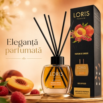 Odorizant de Cameră cu Bețișoare Parfumate Loris Parfum Zmeură și Piersică, 120 ml, Esență Fructată, Miros Plăcut și Persistent - Img 5