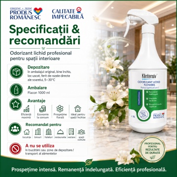 Odorizant lichid profesional Klintensiv Flowers, parfum floral persistent, gata de utilizare, pentru spații interioare, birouri, hoteluri, restaurante, vestiare și locuințe, 1 L, 4x Stickere - Img 6