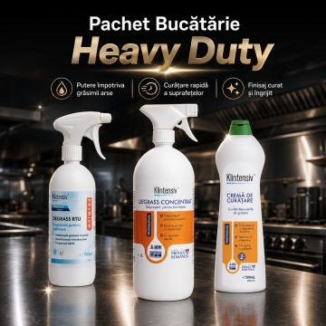 Pachet degresare bucatarie Heavy Duty Klintensiv Professional, DEGRASS concentrat cuptoare, DEGRASS Pro si crema profesionala de curatare, 2 L, 4x Stickere - Img 3