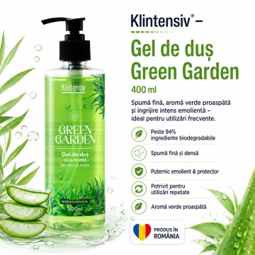Pachet igiena completa Klintensiv, sapun lichid Verbina 500 ml, gel de dus Green Garden 400 ml, sampon Anti-Matreata 400 ml, hartie igienica umeda 40 buc si servetele dezinfectante maini 70 buc, 5 produse, 4x Stickere - Img 3