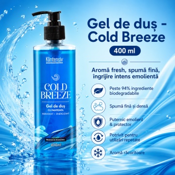 Pachet ingrijire barbati Klintensiv, sapun lichid Cafea 500 ml, gel de dus Cold Breeze 400 ml, sampon cu Zinc PCA si Pantenol 400 ml, apa de gura KLINDENT cu Clorhexidina 0.12% 500 ml si servetele dezinfectante 70 buc, 4x Stickere - Img 3