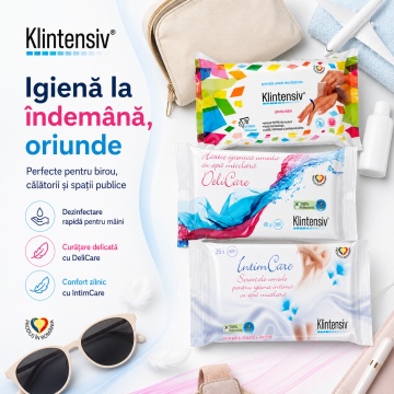 Pachet servetele umede Klintensiv, dezinfectante pentru maini 70 buc, hartie igienica umeda 40 buc si servetele intime IntimCare 40 buc, 3 seturi, 150 servetele, 4x Stickere - Img 3