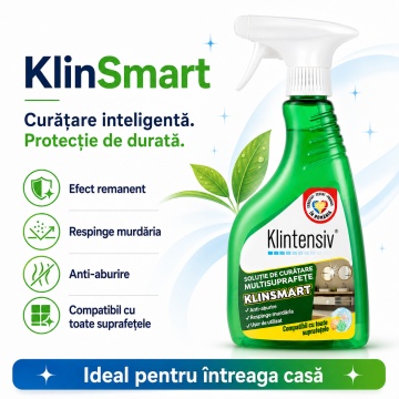 Pachet solutii curatenie casa completa KlinSmart Klintensiv, pentru baie, geamuri, pardoseli si protectia suprafetelor, 4 produse, 2,5 L, 4x Stickere - Img 2
