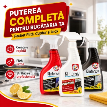 Pachet solutii curatenie plita, cuptor si inox Klintensiv, pentru grasime arsa, plita vitroceramica si suprafete din inox, 3x 500 ml, 4x Stickere - Img 2