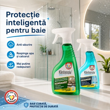 Pachet solutii curatenie si protectie suprafete KlinSmart Klintensiv, solutie cu pelicula protectoare si solutie geamuri cu efect antistatic, 2x 500 ml, 4x Stickere - Img 2