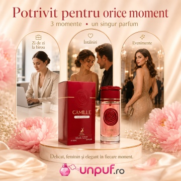 Parfum Arăbesc Alhambra Camille 100 ml, Apă de Parfum Damă, Inspirat Midnight Rose, Aromă Floral Fructată Feminină cu Bergamotă, Fructe Delicate, Pară, Bujor, Flori Albe, Iasomie, Trandafir, Lemn Alb, Mosc și Vanilie - Img 6