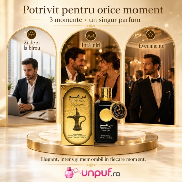 Parfum Arăbesc Ard Al Zaafaran Dirham Gold 100 ml, Apă de Parfum Unisex, Damă și Bărbat, Inspirat Royal Oud, Aromă Oriental Ambrată cu Bergamotă, Condimente, Fructe Dulci, Iasomie, Lemn de Santal, Trandafir, Patchouli, Ambră, Mosc și Vanilie - Img 6