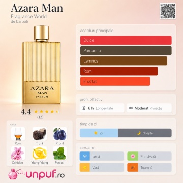 Parfum Arăbesc Azara Man Fragrance World 100 ml, Apă de Parfum Bărbat, Aromă Aromatic Lemnos Condimentată cu Bergamotă, Lămâie, Piper, Geranium, Lavandă, Salvie, Paciuli, Ambră, Cedru și Mosc - Img 4