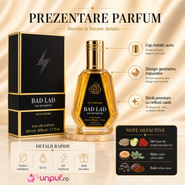 Parfum Arăbesc Bad Lad Eau de Parfum 50 ml, Bărbat, Aromă Oriental Lemnos Gourmand, Condimentată, Intensă și Masculină, Inspirată de Bad Boy Le Parfum Carolina Herrera - Img 3