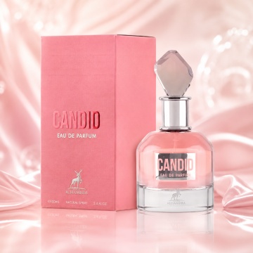 Parfum Arăbesc Candid Maison Alhambra 100 ml, Apă de Parfum Damă, Inspirat Scandal Jean Paul Gaultier, Aromă Chypre Florală Dulce cu Mandarină, Piersică, Portocală, Floare de Portocal, Gardenie, Iasomie, Miere, Caramel și Lemn Dulce