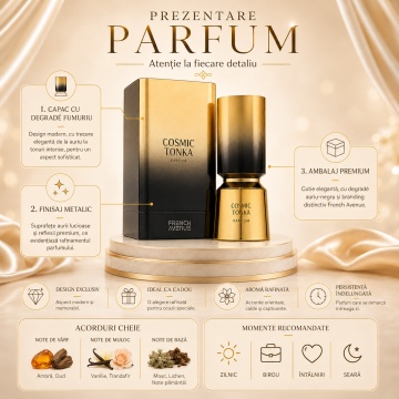 Parfum Arăbesc Cosmic Tonka Eau de Parfum 100 ml, Apă de Parfum Unisex, Damă și Bărbat, French Avenue, Inspirat Arabia La Maison Orientale, Aromă Oriental Tonka Vanilată cu Bergamotă, Migdală, Scorțișoară, Cacao, Lavandă, Tutun Dulce, Tonka, Ambră, Mosc ș - Img 2