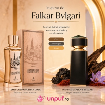 Parfum Arăbesc Cosmopolitan Dubai Emir 100 ml, Apă de Parfum Bărbat, Aromă Floral Fructat Urbană, Lemnoasă, Ambrată și Cald Condimentată, Inspirată de Falkar Bvlgari - Img 8