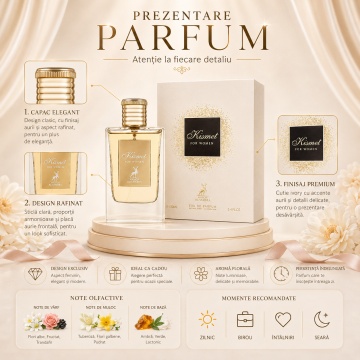Parfum Arăbesc Damă Kismet For Women Maison Alhambra 100 ml, Apă de Parfum, Inspirat de Good Girl Gone Bad By Kilian, Aromă Floral Fructată cu Osmanthus, Iasomie, Trandafir, Tuberoză, Narcisă, Ambră, Cedru, Flori Albe și Accente Pudrate - Img 3