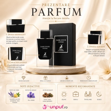Parfum Arăbesc Dark Door Intense Maison Alhambra 100 ml, Apă de Parfum Bărbați, Inspirat Dior Homme Intense, Aromă Lemnos Floral Mosc cu Lavandă, Stânjenel, Ambrette, Pară, Cedru și Vetiver - Img 3
