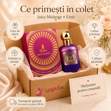 Parfum Arăbesc Emir Juicy Melange 100 ml, Apă de Parfum Unisex Damă și Bărbat, Aromă Fructat Florală, Dulce, Luminoasă, Suculentă și Elegantă, Inspirată de Eden Sparkling Lychee - Img 4