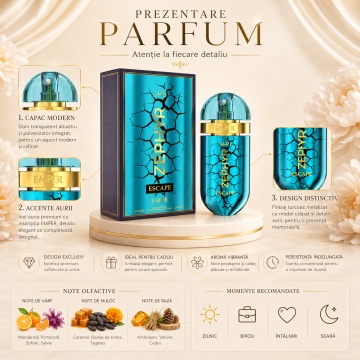 Parfum Arăbesc Emper Zephyr Escape 100 ml, Apă de Parfum Unisex, Damă și Bărbat, Inspirat Odyssey Mandarin Sky, Aromă Aromatic Orientală Fresh cu Citrice, Condimente, Note Proaspete, Flori Albe, Lavandă, Note Calde, Lemn de Cedru, Ambră și Mosc - Img 3