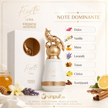 Parfum Arăbesc Fierte Luna French Avenue 80 ml, Apă de Parfum Unisex, Damă și Bărbat, Inspirat Naxos Xerjoff, Aromă Aromatic Orientală Dulce și Elegantă cu Miere, Vanilie, Lavandă, Tutun, Citrice, Scorțișoară, Flori Albe, Lemn de Cedru, Ambră și Mosc - Img 4